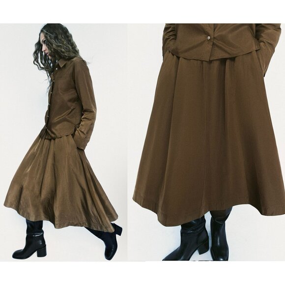 NEW ZARA midi beige-brown skirt 2731 size XS-S - Picture 1 of 2